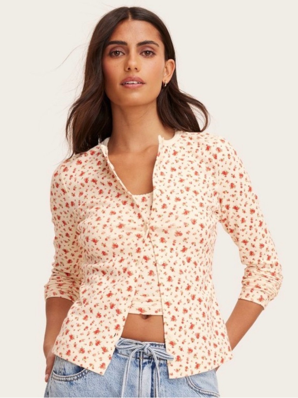 Women’s Pointelle Cardigan - Parke x Target Cream Floral